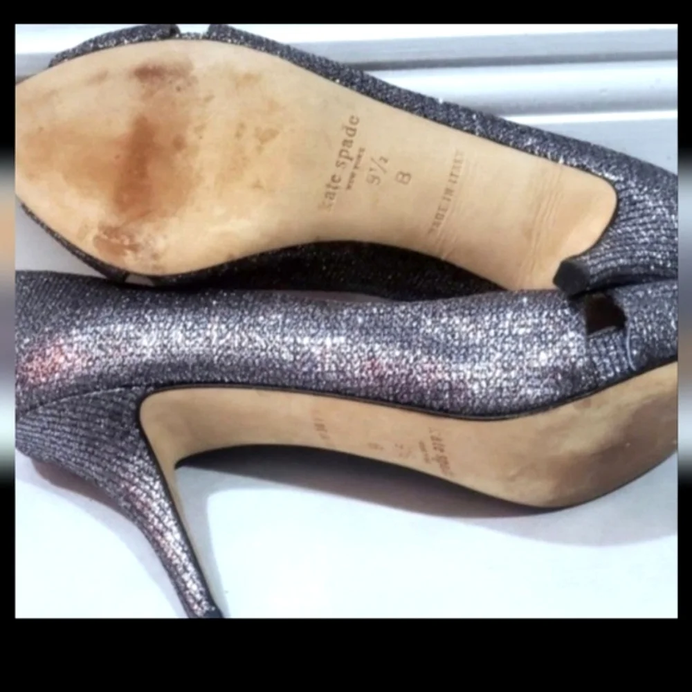 Kate Spade New York Gunmetal Silver Glitter Peep Toes